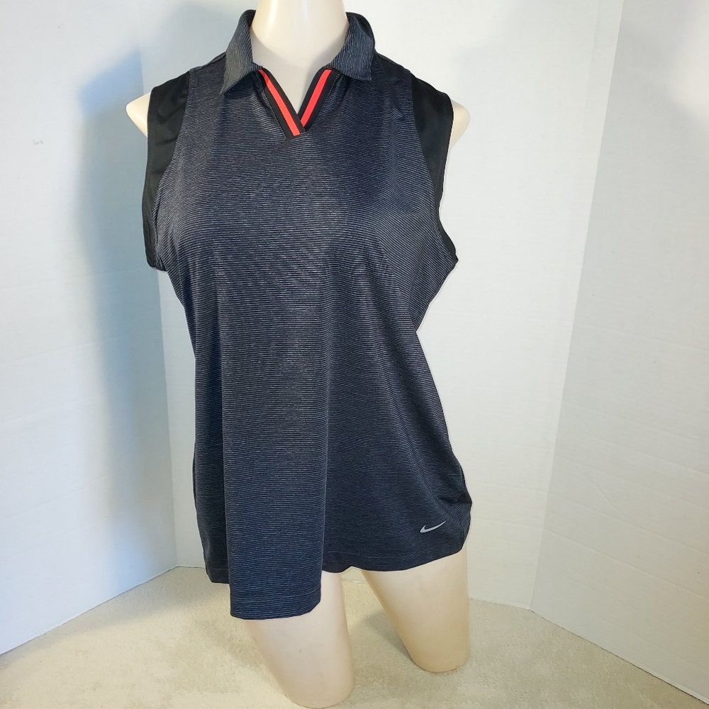 Nike Women's Black/Gray Dri-FIT Sleeveless Golf Polo size L
